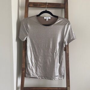 Nine West Shimmering Silver Short Sleeve Tee